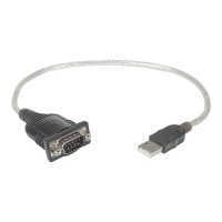 IC Intracom Manhattan USB-A to Serial Converter cable, 45cm, Male to Male, Serial/RS232/COM/DB9, Prolific PL-2303RA Chip, Equivalent to Startech ICUSB232V2, Black/Silver cable, Three Year Warranty, Blister
