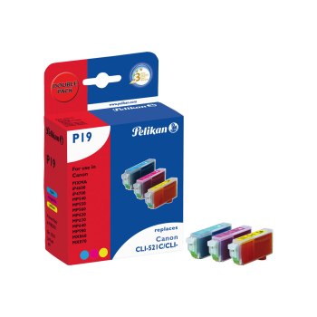 Pelikan 3 Ink cartridges - Inchiostro a base di pigmento - Ciano - Magenta - Giallo - Canon PIXMA iP3600 - iP4600 - iP4700 - MP540 - MP550 - MP560 - MP620 - MP630 - MP640 - MP980 - MP990 - MX860,... - 3 pezzo(i) - 3528 pezzo(i) - Box