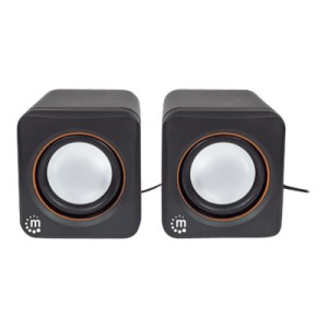 IC Intracom Manhattan 2600 Series Speaker System, Small Size, Big Sound, Two Speakers, Stereo, USB power, Output: 2x 3W, 3.5mm plug for sound, In-Line volume control, Cable 0.9m, Black, Three Year Warranty, Box