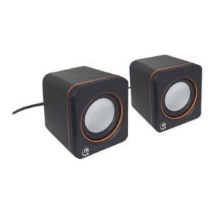 IC Intracom Manhattan 2600 Series Speaker System, Small Size, Big Sound, Two Speakers, Stereo, USB power, Output: 2x 3W, 3.5mm plug for sound, In-Line volume control, Cable 0.9m, Black, Three Year Warranty, Box