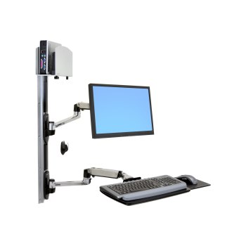 Ergotron LX Wall Mount System - Befestigungskit (Wandarm, Maushalterung, 2 Schienenabdeckungen, Tastaturarm, 2 Kabelkanäle, Handgelenkkissen, Wandschiene 10", Wandschiene 34", CPU Abstandhalter, Montagesystem mit CPU-Halterung und Armen, medium CPU holder