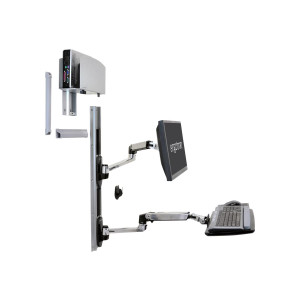 Ergotron LX Wall Mount System - Befestigungskit (Wandarm, Maushalterung, 2 Schienenabdeckungen, Tastaturarm, 2 Kabelkanäle, Handgelenkkissen, Wandschiene 10", Wandschiene 34", CPU Abstandhalter, Montagesystem mit CPU-Halterung und Armen, medium CPU holder