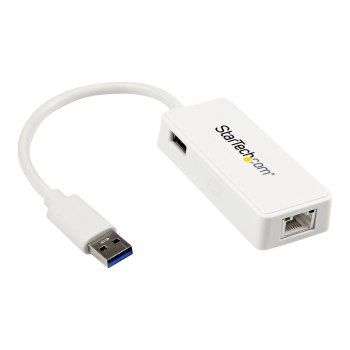 StarTech.com USB 3.0 to Gigabit Ethernet Adapter NIC w/ USB Port (White)