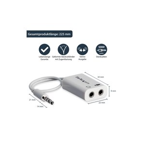 StarTech.com Adattatore auricolare / cuffie da 4 posizioni da 3,5 mm a 2 da 3 posizioni da 3,5 mm M/F - bianco - Bianco - 3.5mm - 2 x 3.5mm - Maschio - Femmina - Cloruro di polivinile (PVC)