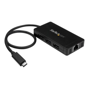 StarTech.com Hub USB 3.0 a 3 porte con USB-C e Ethernet Gigabit - Include Adattatore di Alimentazione - Cablato - USB - Ethernet - 1000 Mbit/s - Nero