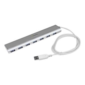 StarTech.com Hub USB 3.0 a 7 porte compatto con cavo integrato - USB 3.2 Gen 1 (3.1 Gen 1) Type-A - USB 3.2 Gen 1 (3.1 Gen 1) Type-A - 5000 Mbit/s - Argento - Bianco - Alluminio - Plastica - Potenza