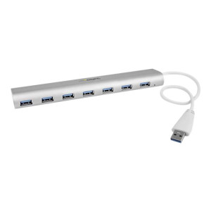 StarTech.com Hub USB 3.0 a 7 porte compatto con cavo integrato - USB 3.2 Gen 1 (3.1 Gen 1) Type-A - USB 3.2 Gen 1 (3.1 Gen 1) Type-A - 5000 Mbit/s - Argento - Bianco - Alluminio - Plastica - Potenza