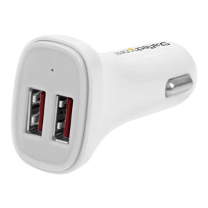 StarTech.com Dual Port USB KFZ Ladegerät - 24W/4.8 - Weiß - 2 Port USB Autoladegerät - Auto-Netzteil - 24 Watt - 4.8 A - 2 Ausgabeanschlussstellen (USB)