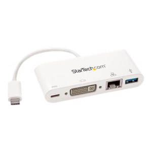 StarTech.com USB C Multiport Adapter, USB-C to DVI-D (Digital) Video Adapter with 60W Power Delivery Passthrough Charging, GbE, USB-A, Portable USB Type-C/Thunderbolt 3 Mini Laptop Dock