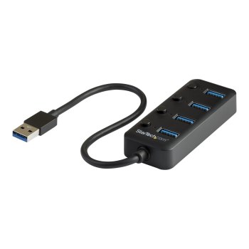 StarTech.com 4 Port USB 3.0 Hub, USB-A to 4x USB 3.0 Type-A with Individual On/Off Port Switches, SuperSpeed 5Gbps USB 3.1/USB 3.2 Gen 1, USB Bus Powered, Portable, 9.8" Attached Cable