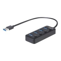 StarTech.com 4 Port USB 3.0 Hub, USB-A to 4x USB 3.0 Type-A with Individual On/Off Port Switches, SuperSpeed 5Gbps USB 3.1/USB 3.2 Gen 1, USB Bus Powered, Portable, 9.8" Attached Cable