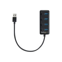 StarTech.com 4 Port USB 3.0 Hub, USB-A to 4x USB 3.0 Type-A with Individual On/Off Port Switches, SuperSpeed 5Gbps USB 3.1/USB 3.2 Gen 1, USB Bus Powered, Portable, 9.8" Attached Cable