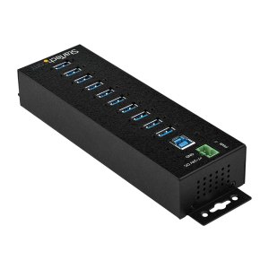 StarTech.com 10 Port USB Hub with Power Adapter, Surge Protection, Metal Industrial USB 3.0 Data Transfer Hub, Din Rail, Wall or Desk Mountable, High Speed USB 3.1/ USB 3.2 Gen 1 5Gbps Hub