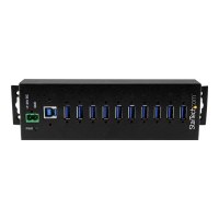 StarTech.com 10 Port USB Hub with Power Adapter, Surge Protection, Metal Industrial USB 3.0 Data Transfer Hub, Din Rail, Wall or Desk Mountable, High Speed USB 3.1/ USB 3.2 Gen 1 5Gbps Hub