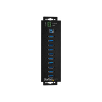 StarTech.com 10 Port USB Hub with Power Adapter, Surge Protection, Metal Industrial USB 3.0 Data Transfer Hub, Din Rail, Wall or Desk Mountable, High Speed USB 3.1/ USB 3.2 Gen 1 5Gbps Hub