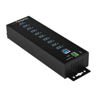 StarTech.com 10 Port USB Hub with Power Adapter, Surge Protection, Metal Industrial USB 3.0 Data Transfer Hub, Din Rail, Wall or Desk Mountable, High Speed USB 3.1/ USB 3.2 Gen 1 5Gbps Hub