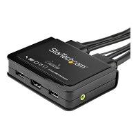 StarTech.com 2 Port HDMI KVM Switch, 4K 60Hz, Compact Dual Port UHD/Ultra HD USB Desktop KVM Switch with Integrated 4ft Cables & Audio, Bus Powered & Remote Switching, MacBook ThinkPad