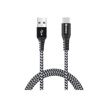 SANDBERG Survivor USB-C- USB-A Cable 1M - 1 m - USB A - USB C - USB 2.0 - Zwart - Grijs