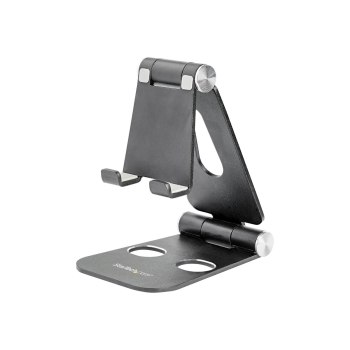 StarTech.com Phone and Tablet Stand, Foldable Universal Mobile Device Holder for Smartphones & Tablets, Adjustable Multi-Angle Viewing Ergonomic Cell Phone Stand for Desk, Portable, Black