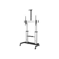 StarTech.com Mobile TV Stand, Heavy Duty TV Cart for 60-100" Display (100kg/220lb), Height Adjustable Rolling Flat Screen Floor Standing on Wheels, Universal Television Mount w/Shelves