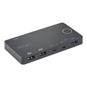 StarTech.com 2 Port Hybrid KVM Switch HDMI + USB-A & USB-C - 4K 60Hz HDMI 2.0 Monitor - Kompakter Desktop und/oder Laptop HDMI KVM Umschalter - USB Bus Powered - Thunderbolt 3 Kompatibel (SV221HUC4K)