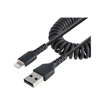 StarTech.com 50cm USB auf Lightning Kabel, Spiralkabel, MFi zertifiziert, Schnellladekabel für  iPhone/iPad, Schwarz, robuster TPE Mantel mit Aramidfaser, USB 2.0 Kabel (RUSB2ALT50CMBC)