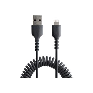 StarTech.com 50cm USB auf Lightning Kabel, Spiralkabel, MFi zertifiziert, Schnellladekabel für  iPhone/iPad, Schwarz, robuster TPE Mantel mit Aramidfaser, USB 2.0 Kabel (RUSB2ALT50CMBC)