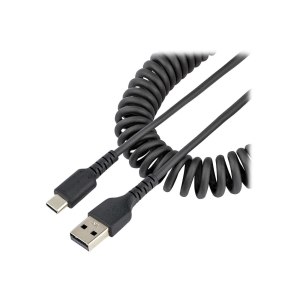 StarTech.com 3ft (1m) USB C Charging Cable, Coiled Heavy Duty Fast Charge & Sync USB-C Cable, USB 2.0 Type-C Cable, Rugged Aramid Fiber, Durable Male to Male USB Cable, Black