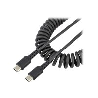 StarTech.com 20in (50cm) USB C Charging Cable, Coiled Heavy Duty Fast Charge & Sync USB-C Cable, USB 2.0 Type-C Cable, Rugged Aramid Fiber, Durable Male to Male USB Cable, Black